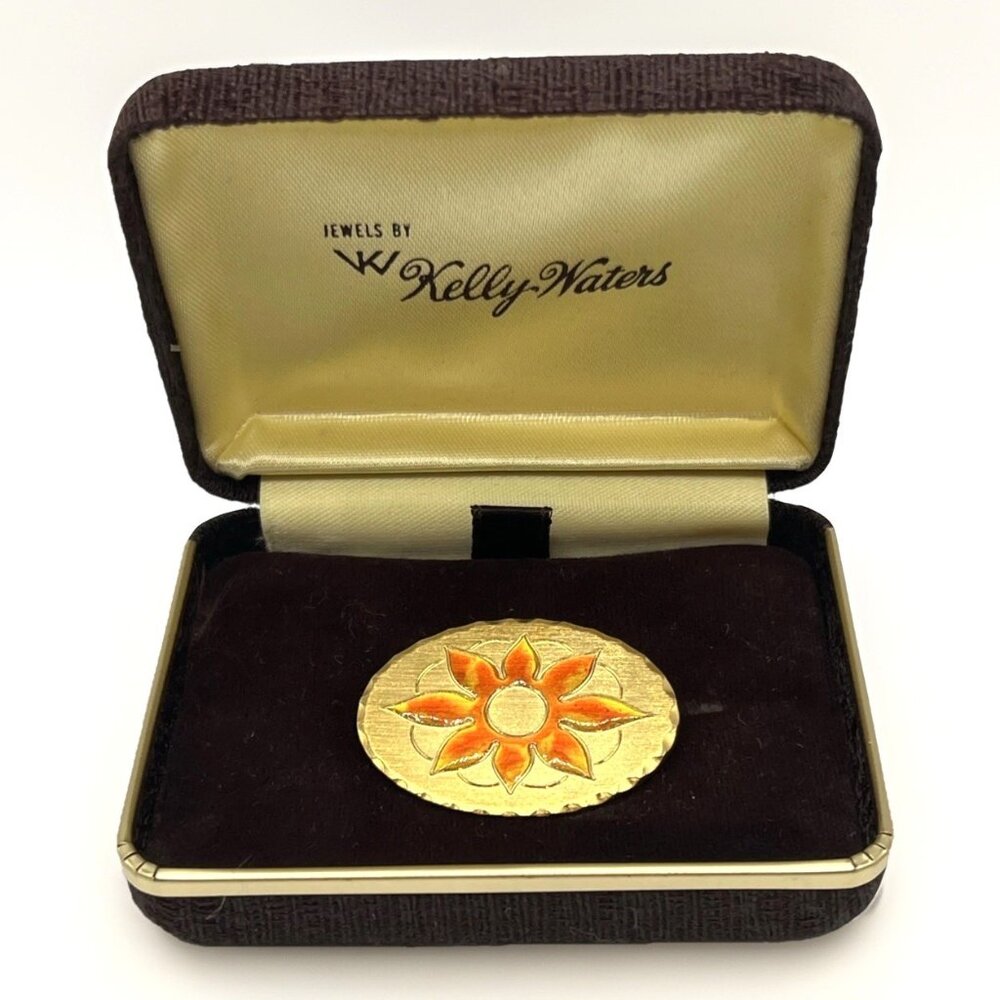 Vintage Kelly Walters Pin Bassetaille Brooch Gold Orange